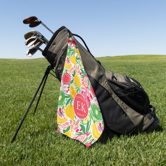Tropical Fruit Monogram Watercolor Sommermuster Golfhandtuch (Gras)