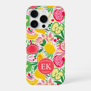 Tropical Fruit Monogram Watercolor Sommermuster iPhone 16 Pro Hülle