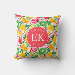 Tropical Fruit Monogram Watercolor Sommermuster Kissen