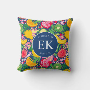 Tropical Fruit Monogram Watercolor Sommermuster Kissen