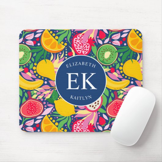Tropical Fruit Monogram Watercolor Sommermuster Mousepad (Mit Mouse)