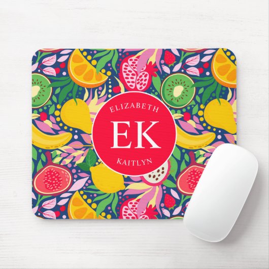 Tropical Fruit Monogram Watercolor Sommermuster Mousepad (Mit Mouse)