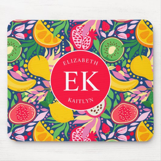 Tropical Fruit Monogram Watercolor Sommermuster Mousepad (Vorne)