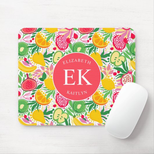 Tropical Fruit Monogram Watercolor Sommermuster Mousepad (Mit Mouse)