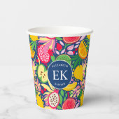 Tropical Fruit Monogram Watercolor Sommermuster Pappbecher (Rückseite)