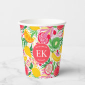 Tropical Fruit Monogram Watercolor Sommermuster Pappbecher (Vorderseite)