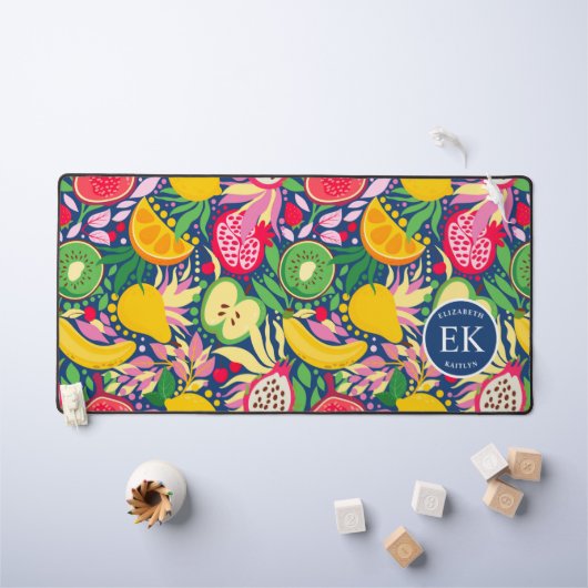 Tropical Fruit Monogram Watercolor Sommermuster Schreibtischunterlage (Kindertisch)
