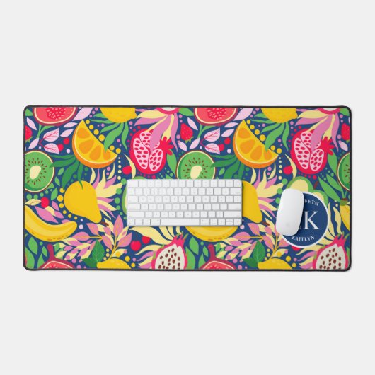 Tropical Fruit Monogram Watercolor Sommermuster Schreibtischunterlage (Tastatur & Maus)