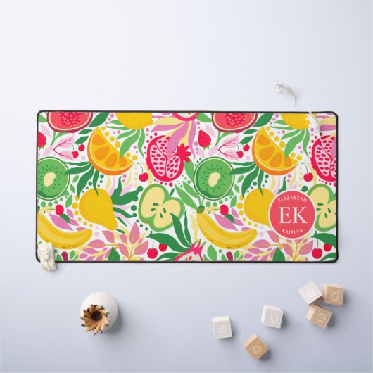 Tropical Fruit Monogram Watercolor Sommermuster Schreibtischunterlage (Kindertisch)