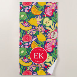 Tropical Fruit Monogram Watercolor Sommermuster Strandtuch