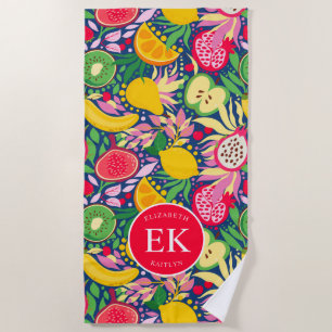 Tropical Fruit Monogram Watercolor Sommermuster Strandtuch