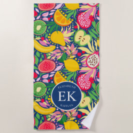 Tropical Fruit Monogram Watercolor Sommermuster Strandtuch