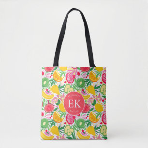 Tropical Fruit Monogram Watercolor Sommermuster Tasche