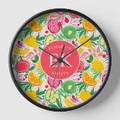 Tropical Fruit Monogram Watercolor Sommermuster Uhr (Vorderseite)