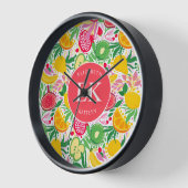 Tropical Fruit Monogram Watercolor Sommermuster Uhr (Winkel)