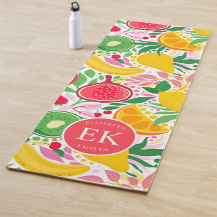 Tropical Fruit Monogram Watercolor Sommermuster Yogamatte