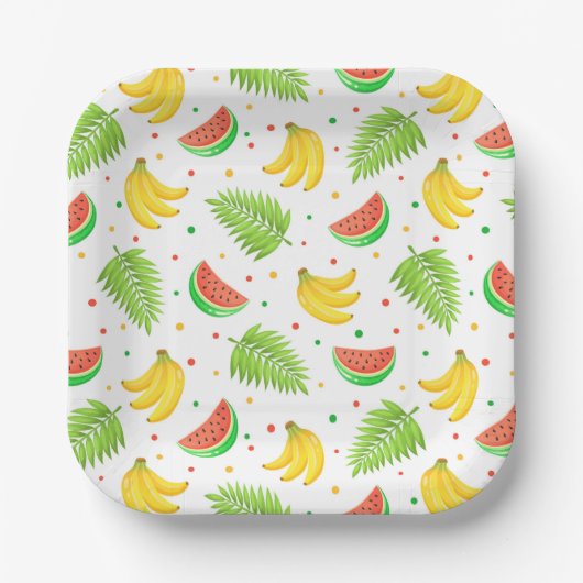 Tropical Fruit Polka Dot Muster Pappteller (Vorderseite)