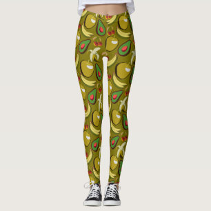 Tropical fruit seamless pattern yellow leggings