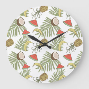 Tropical Fruit Sketch Pattern Große Wanduhr