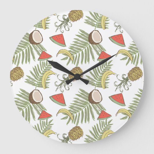 Tropical Fruit Sketch Pattern Große Wanduhr (Vorderseite)