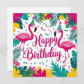 Tropical Fun Flamingo Birthday Design Einladung (Vorne/Hinten)