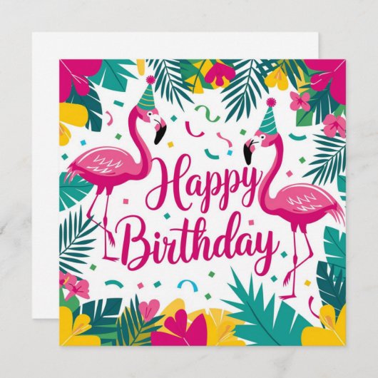 Tropical Fun Flamingo Birthday Design Einladung (Vorne/Hinten)
