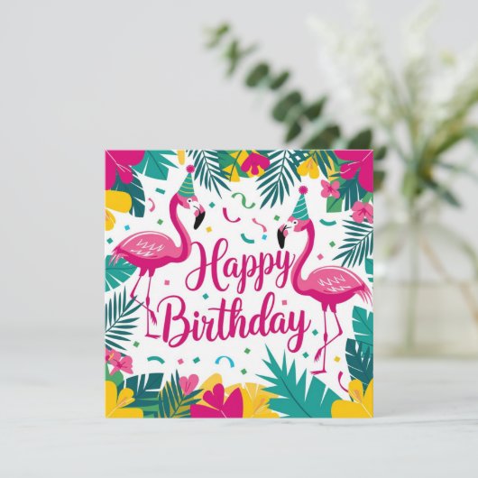 Tropical Fun Flamingo Birthday Design Einladung (Stehend Vorderseite)