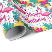 Tropical Fun Flamingo Birthday Design Geschenkpapier (Rolleneckpunkt)