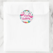Tropical Fun Flamingo Birthday Design Runder Aufkleber (Tasche)