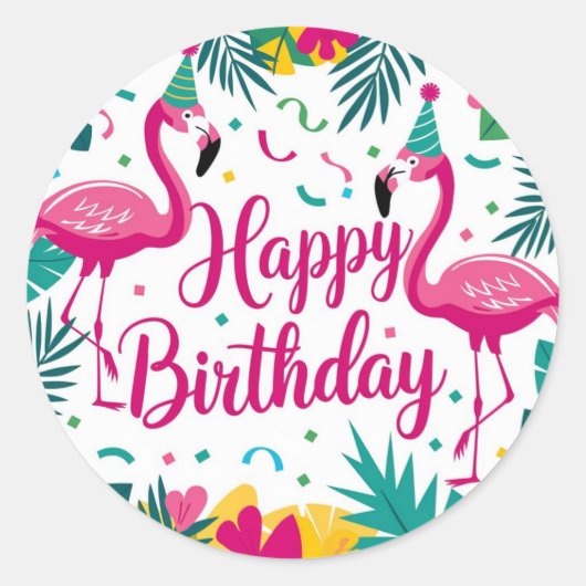 Tropical Fun Flamingo Birthday Design Runder Aufkleber (Vorderseite)