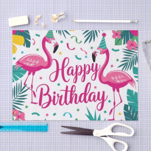 Tropical Fun Flamingo Birthday Design Seidenpapier (Handwerk)
