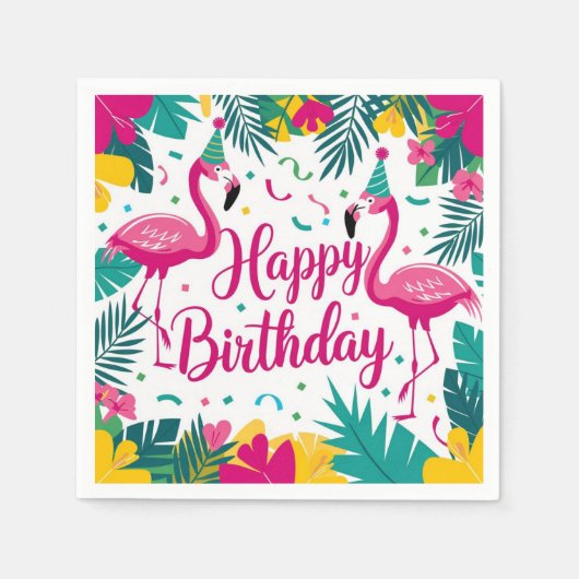Tropical Fun Flamingo Birthday Design Serviette (Vorderseite)