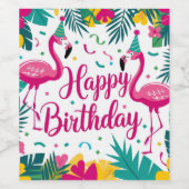 Tropical Fun Flamingo Birthday Design Weinetikett (Einzelnes Label)