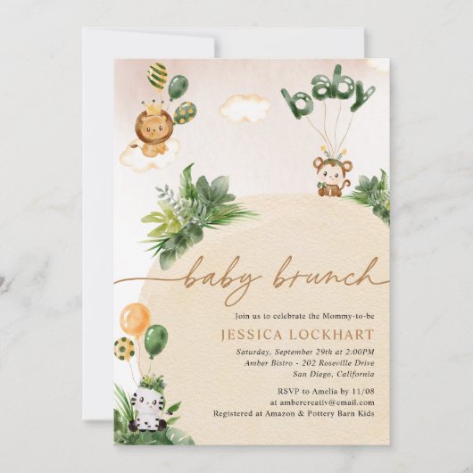 Tropical Fun Jungle Safari Girl Baby Brunch Dusche Einladung (Vorderseite)