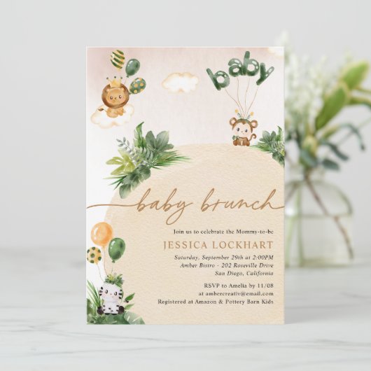Tropical Fun Jungle Safari Girl Baby Brunch Dusche Einladung (Stehend Vorderseite)