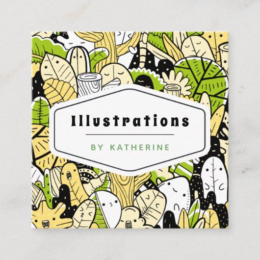 Tropical Funky Kawaii Forest Graphic Designer Leaf Quadratische Visitenkarte (Vorderseite)