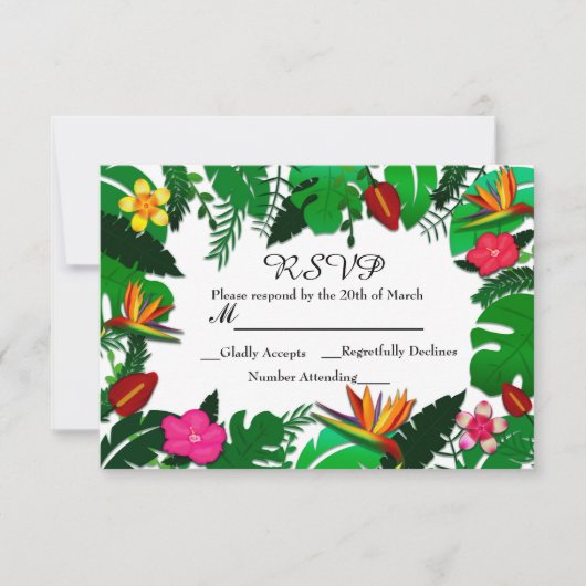 Tropical Garden Blätter & Blume Hochzeit RSVP Card (Vorderseite)
