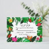 Tropical Garden Blätter & Blume Hochzeit RSVP Card (Stehend Vorderseite)