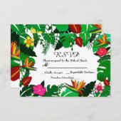 Tropical Garden Blätter & Blume Hochzeit RSVP Card (Vorne/Hinten)