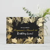 Tropical Garden Blätter Gold & Schwarz Einladungen (Stehend Vorderseite)