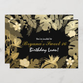 Tropical Garden Blätter Gold & Schwarz Einladungen (Vorne/Hinten)