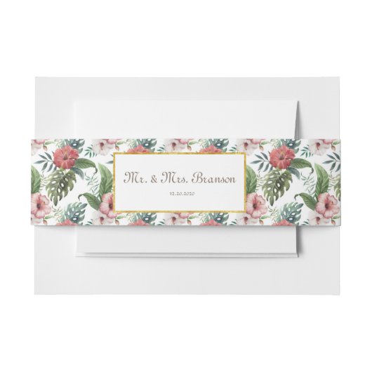 Tropical Garden Gold Foil Wedding Custom Monogram Einladungsbanderole (Vorderseite Beispiel)