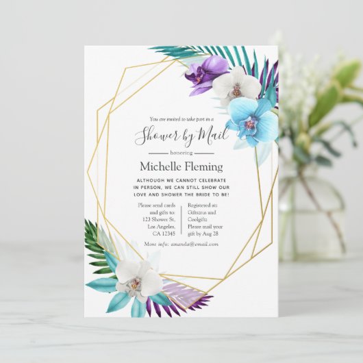 Tropical Geometric Bridal oder Baby Dusche per Mai Einladung (Stehend Vorderseite)