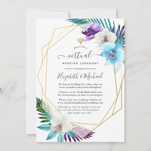 Tropical Geometric Online Virtual Wedding Einladung (Vorderseite)