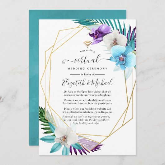 Tropical Geometric Online Virtual Wedding Einladung (Vorne/Hinten)