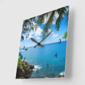 Tropical Getaway Quadratische Wanduhr (Winkel)
