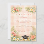 Tropical Gingham Floral Graduation Einladung (Vorderseite)