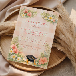 Tropical Gingham Floral Graduation Einladung