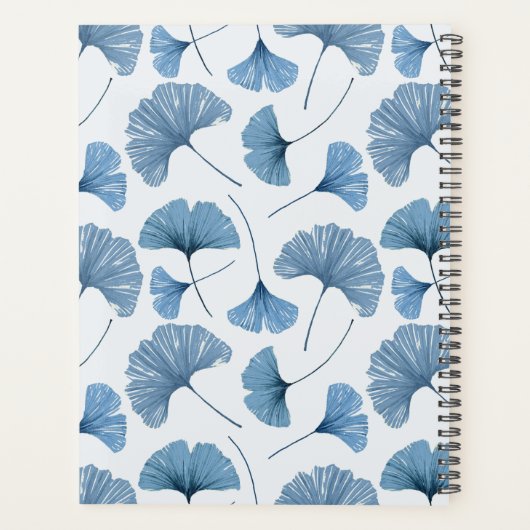 Tropical Ginkgo Foliage Dusty Blue Wedding Planner Planer (Rückseite)