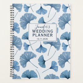 Tropical Ginkgo Foliage Dusty Blue Wedding Planner Planer